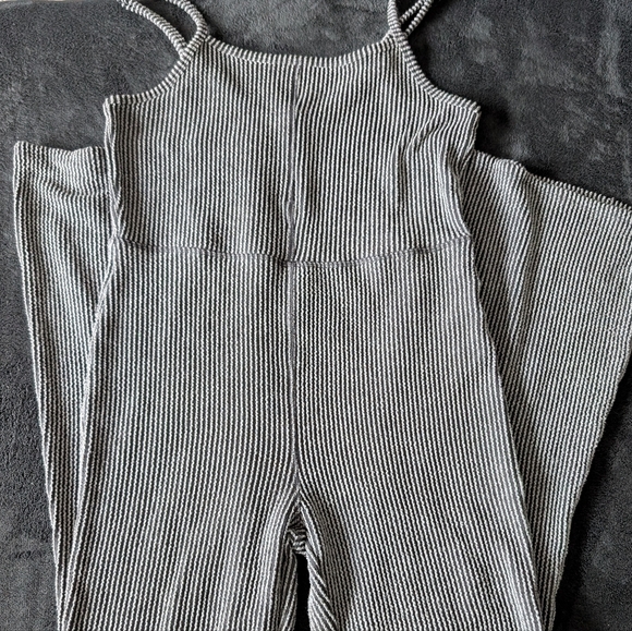 Ribbed Grey Black Cami Pant Wide Leg Jumpsuit Loungewear Elevated Basic Sz Large - Picture 5 of 14